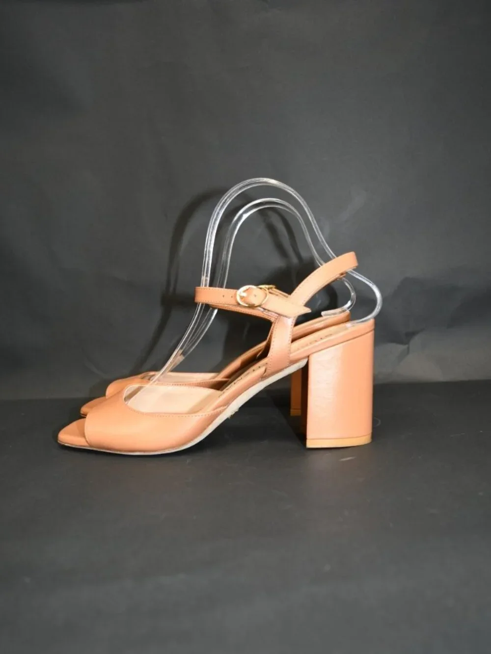 $530 STUART WEITZMAN Tia 75MM Leather BLOCK Sandals TAN BROWN LEATHER 9 B (PD2)